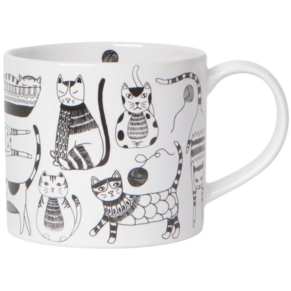 Now Designs - Purr Party Coffee Mug Stoneware | 14 oz | White with Cat Doodles